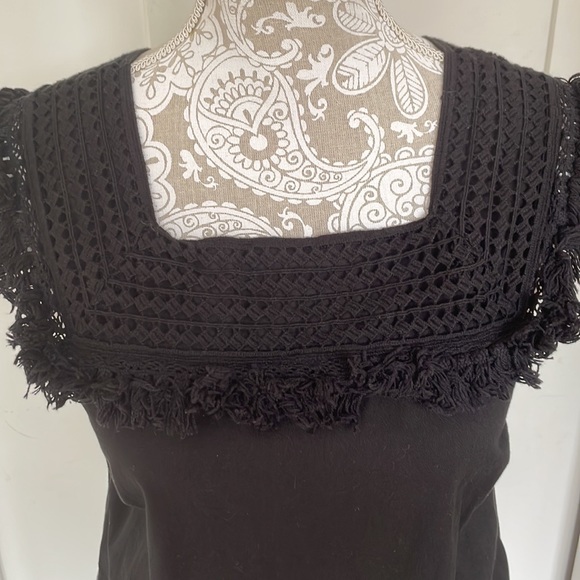 Madewell Black Cotton Sundream Embroidered Knit Fringe Pocket Dress Size 2 - Picture 3 of 7